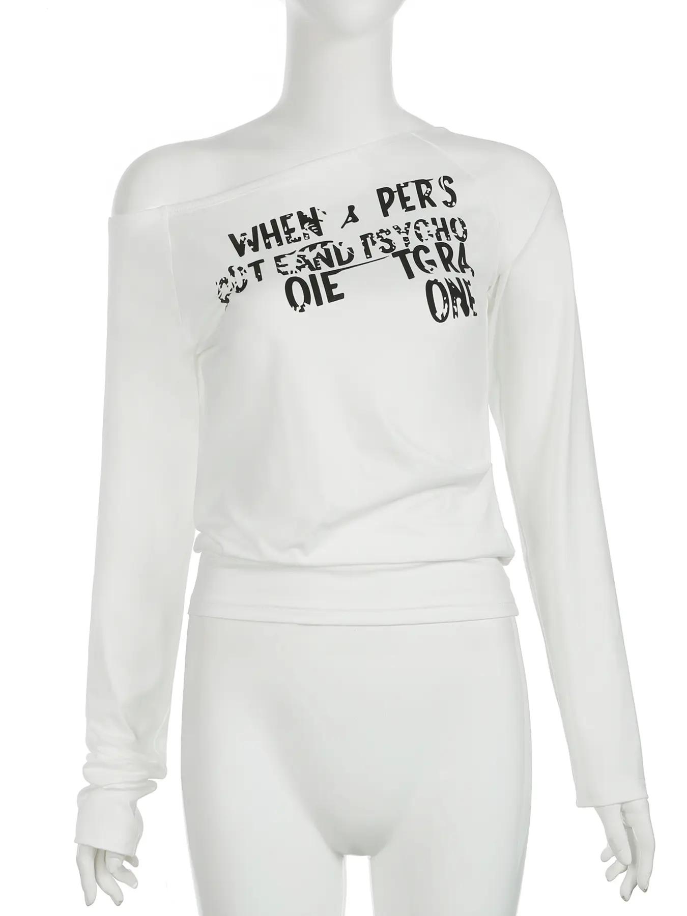 Rockmore Graphic T-Shirts Y2k Streetwear Off Shoulder Long Sleeve Tops Women Casual Aesthetics Harajuku All Match Y2k Clothes