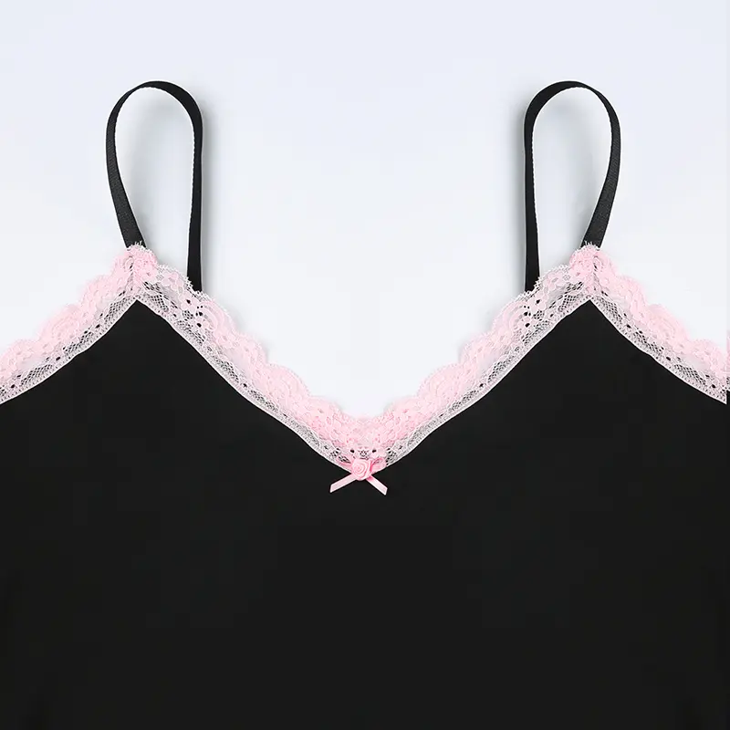 Rockmore Lace Frill Bodysuit Y2K Black Spaghetti Straps Body Tops for Women Sexy Club Rave Party Body Suit Aesthetic Coquette