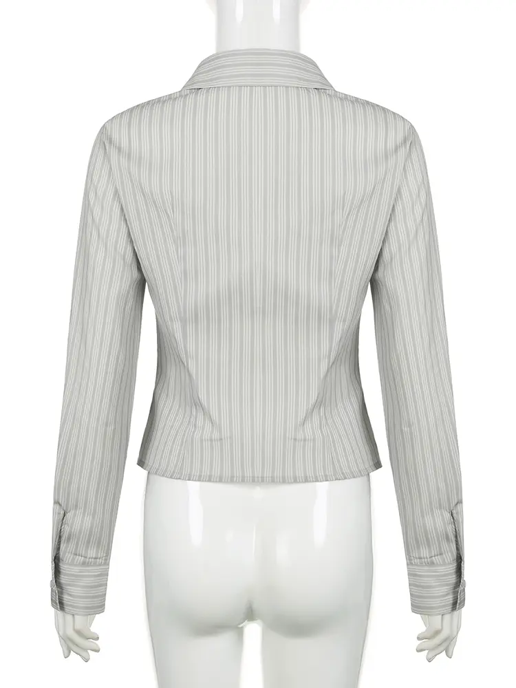 Rockmoer Fashion Striped Blouses Office Ladies Y2K Aesthetic Vintage Buttons Up Lapel Collar Shirts Women Korean Casual Tops