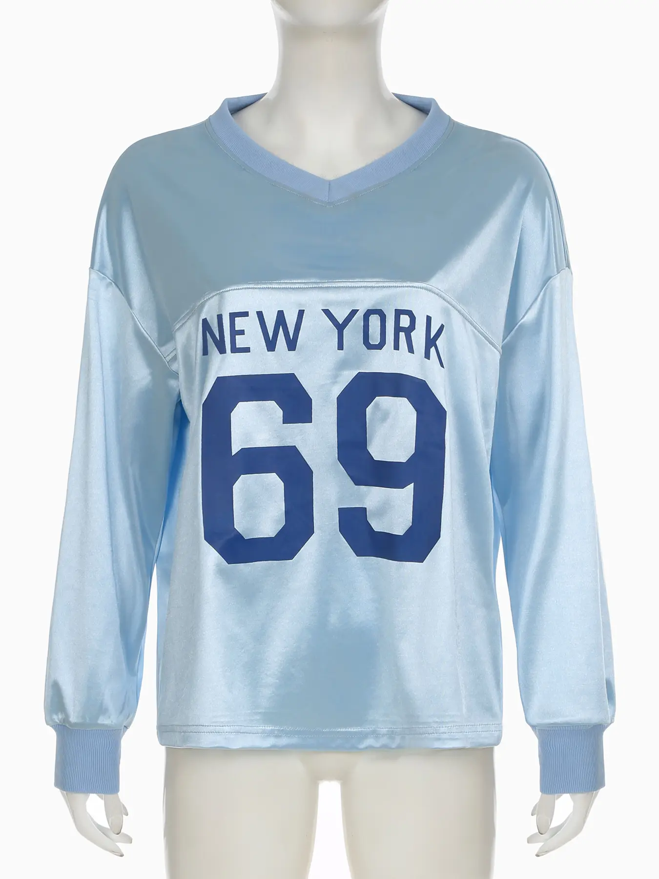 Rockmore Oversized Digital Printing V-neck T-shirts for Woman Loose Fit Long Sleeve Tees Autumn Sporty Fashion Tops Y2k Clothes