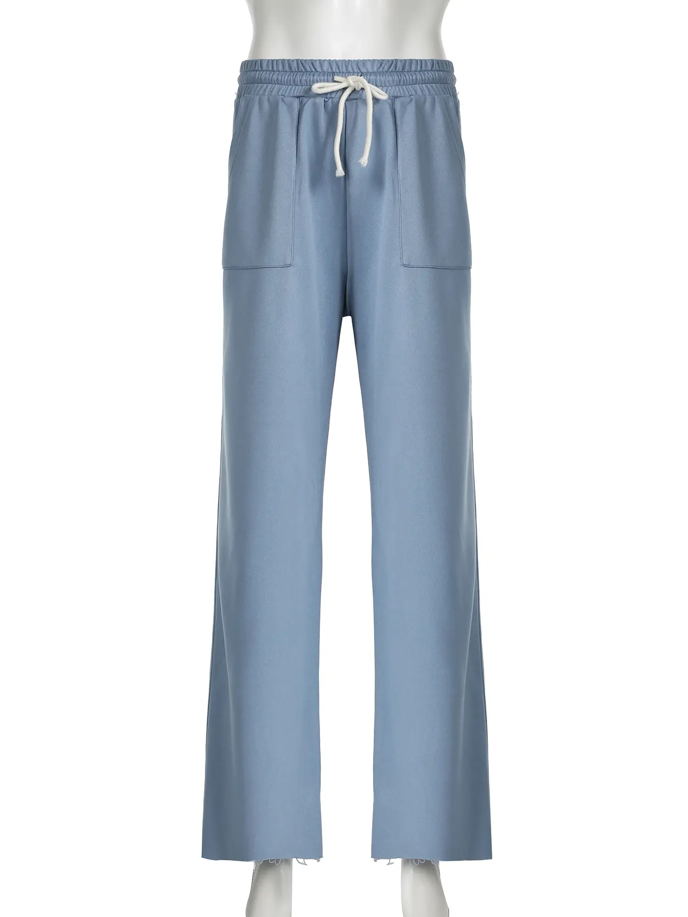 Rockmore Blue Sweatpants for Women High Waist Solid Elastic Waist Drawstring Loose Straight Pant Casual Harajuku Pocket Trousers