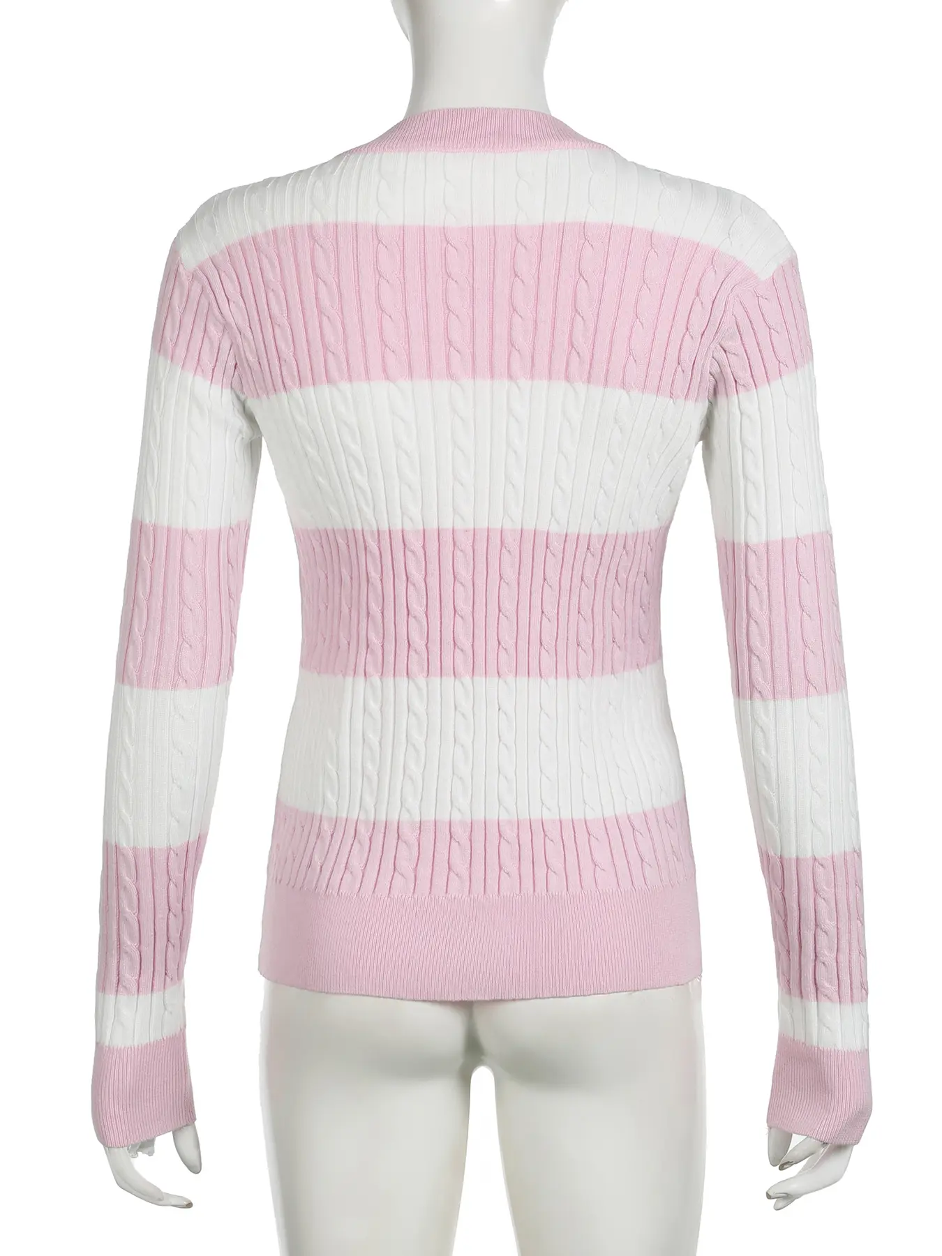 Rockmore Harajuku Pink Striped Loose Knitted Sweater Women Casual V-neck Chic Pullover Tops Y2K Streetwear Cute Knitwear Autumn