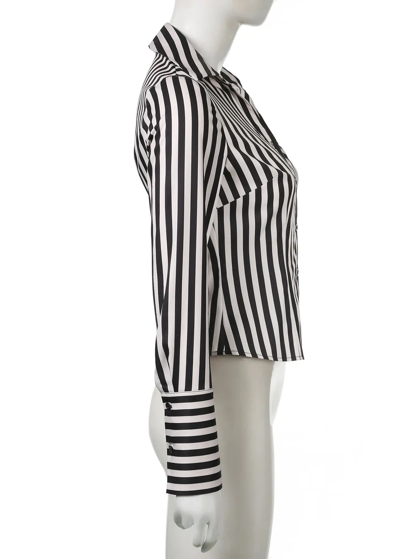 Rockmoer Black White Striped Shirts Vintage Button Up Long Sleeve Crop Top Aesthetic Elegant Streetwear Y2k Casual All Match Top