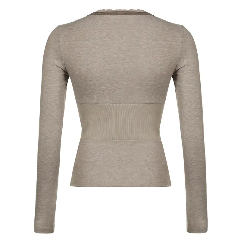Rockmore Button-down V-neck Knitted T Shirt Y2K Harajuku Casual Long Sleeve Slim Fit Tops Women Korean Grunge Fairycore Clothes