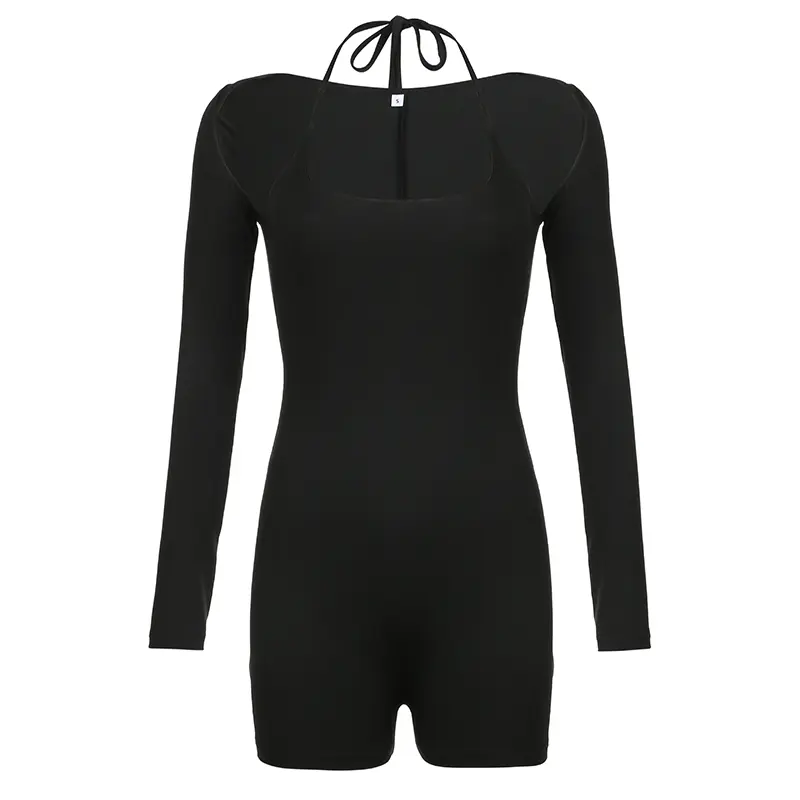 Rockmore Streetwear Sexy Halter Skinny Romper Women Overalls Fashion Tie Back Long Sleeve Jumpsuit Ladies Club Party Playsuits