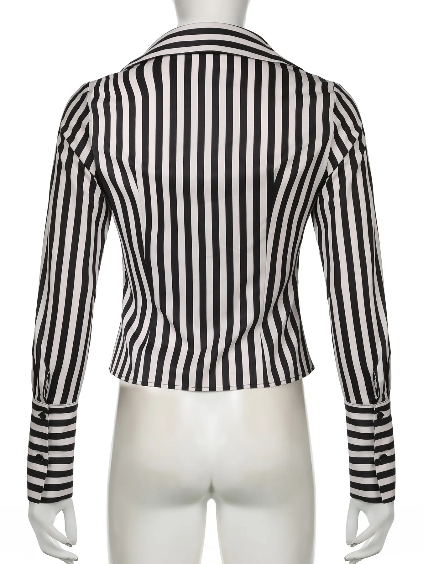 Rockmoer Black White Striped Shirts Vintage Button Up Long Sleeve Crop Top Aesthetic Elegant Streetwear Y2k Casual All Match Top