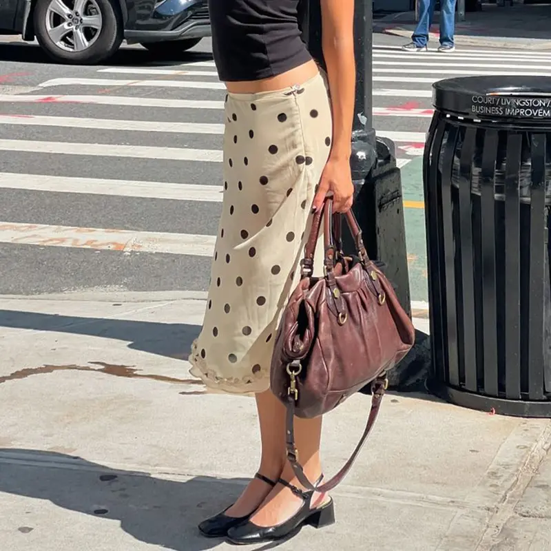 Rockmore Polka Dots Print England Style Women's Mid-Length Skirt Elegant Simple Fashion Women's Straight Skirt Streetwear 2025