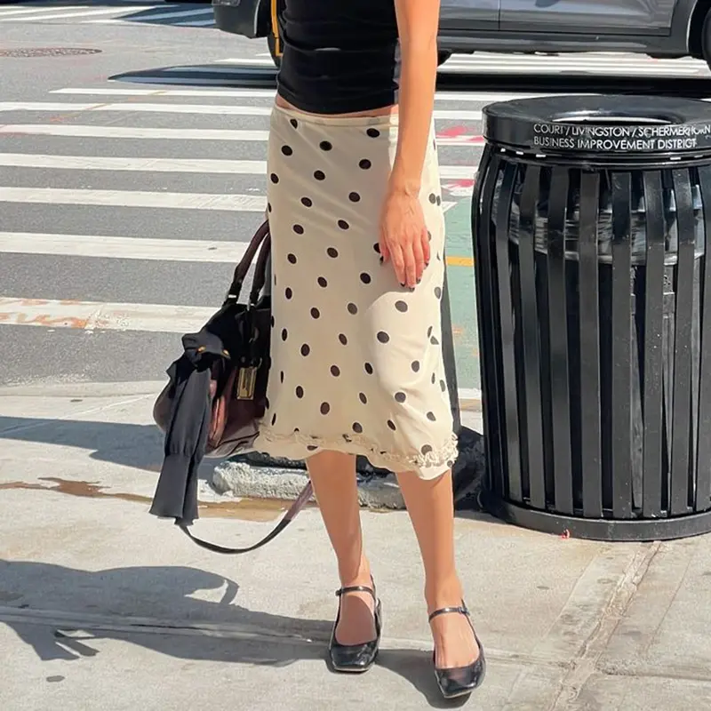 Rockmore Polka Dots Print England Style Women's Mid-Length Skirt Elegant Simple Fashion Women's Straight Skirt Streetwear 2025