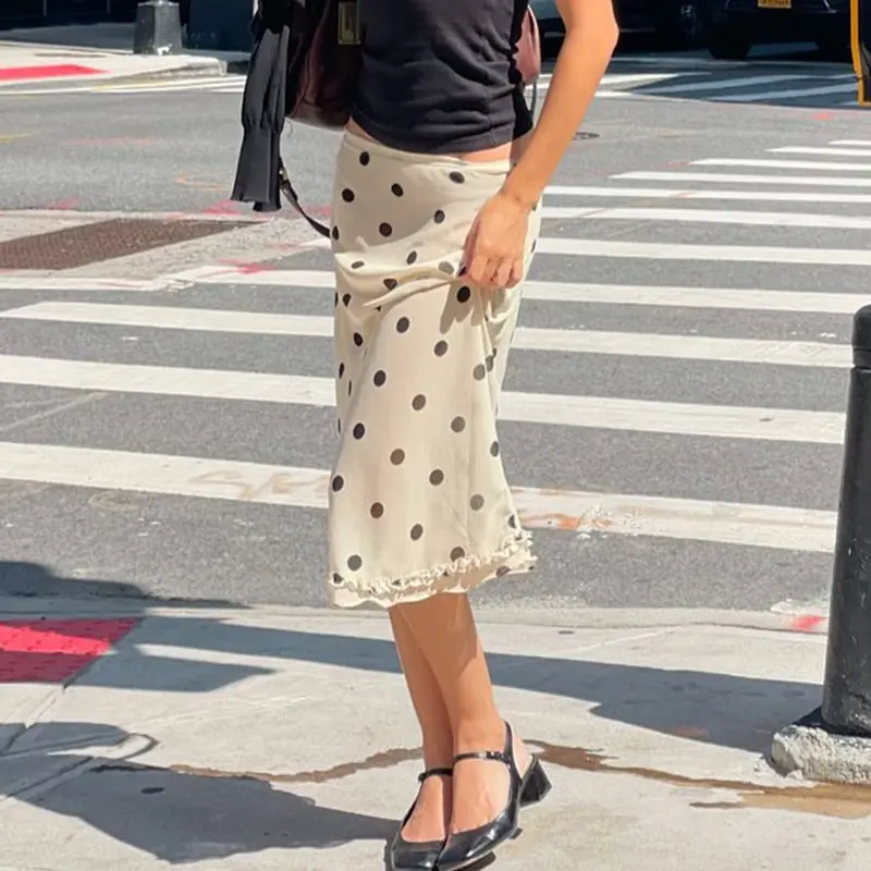 Rockmore Polka Dots Print England Style Women's Mid-Length Skirt Elegant Simple Fashion Women's Straight Skirt Streetwear 2025