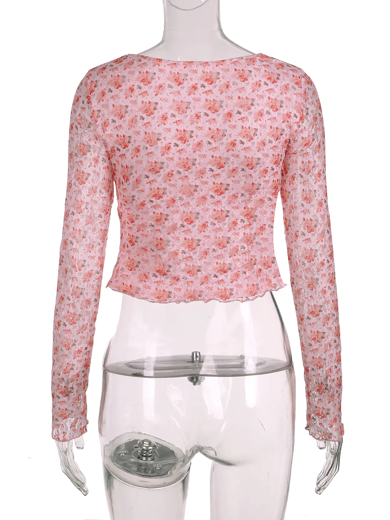 Rockmore Chic Pink Fake Two Piece Floral T-Shirts Women's Autumn Slim-fitting V-Neck Long Sleeve Tees Y2k Aesthetic Clothes Tops