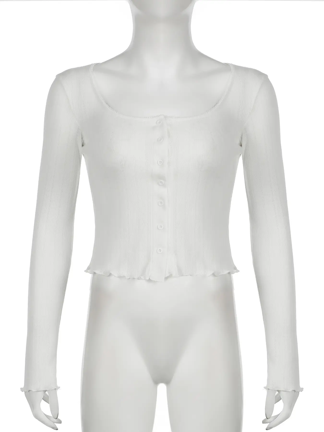 Rockmore New Y2K Sweet Solid Single-breasted T-shirt 2000s Aesthetics Long Sleeves T-shirt Casual Square Neck Knitted Top Female