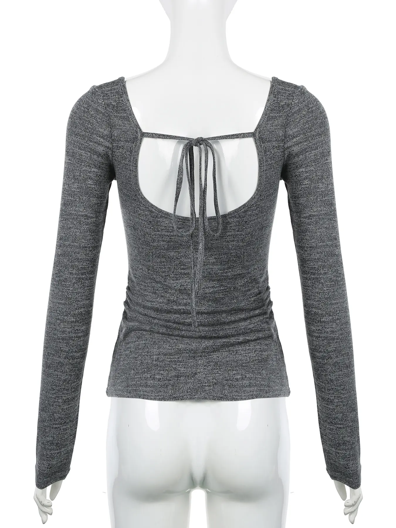 Rockmore Chic Sexy Backless Lace-Up Long Sleeve Tops Elegant Solid T-Shirt Aesthetics Streetwear Casual Grunge Fairycore Outfits