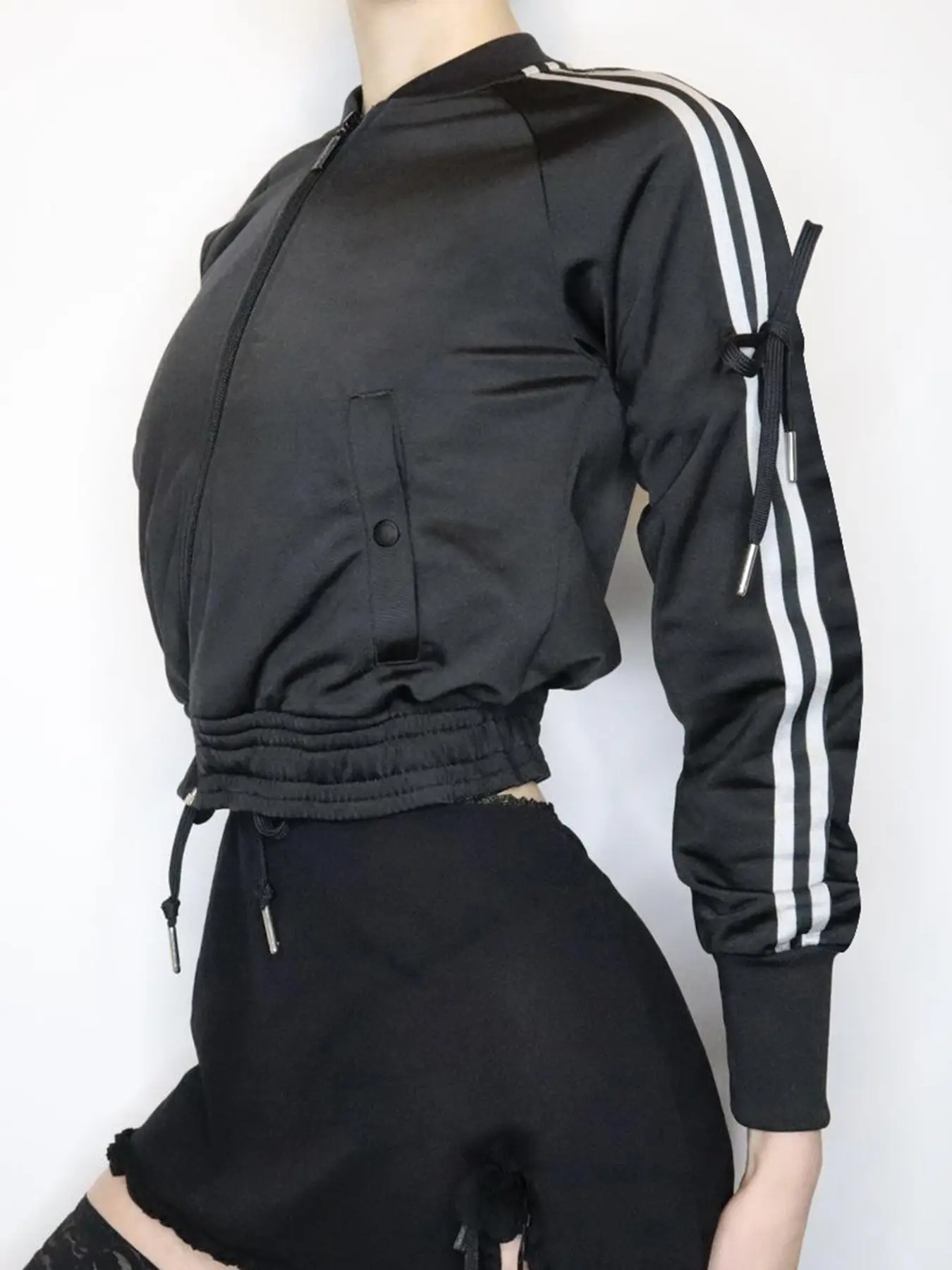 Rockmore Sweet Cool Bow Stripe Zipper Coat Retro Loose Harajuku Casual College Style Outwear Autumn Winter Y2k Turtleneck Jacket