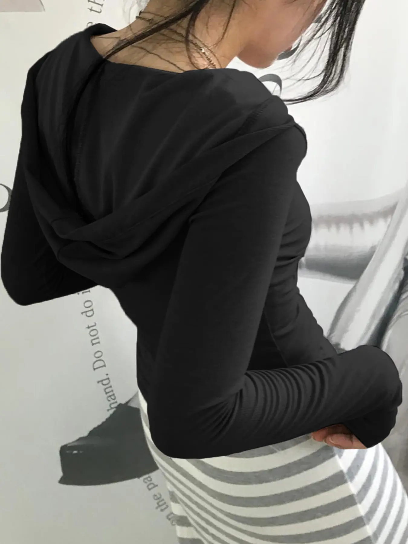 Rockmore Streetwear V-neck Zipper Hooded T-shirt Chic Casual Slim Solid Long Sleeve Tees Autumn Women Y2K Clothes New