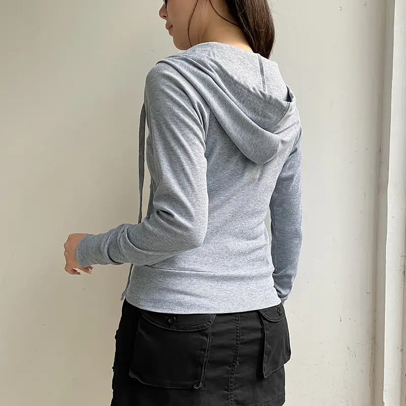 Rockmore Casual Hoodies Gray Women'S Sweatshirts Harajuku Y2K Long Sleeves Female Hooded Pocket Slim Fit Coat Autumn Korean New