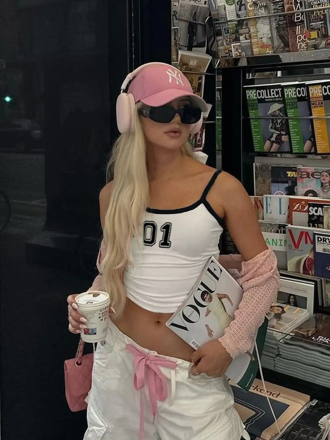 Rockmore Y2K Patchwork Letter Print Tank Top Coquette White Spaghetti Strap Tops Aesthetic Sleeveless Camisole Woman Clothing