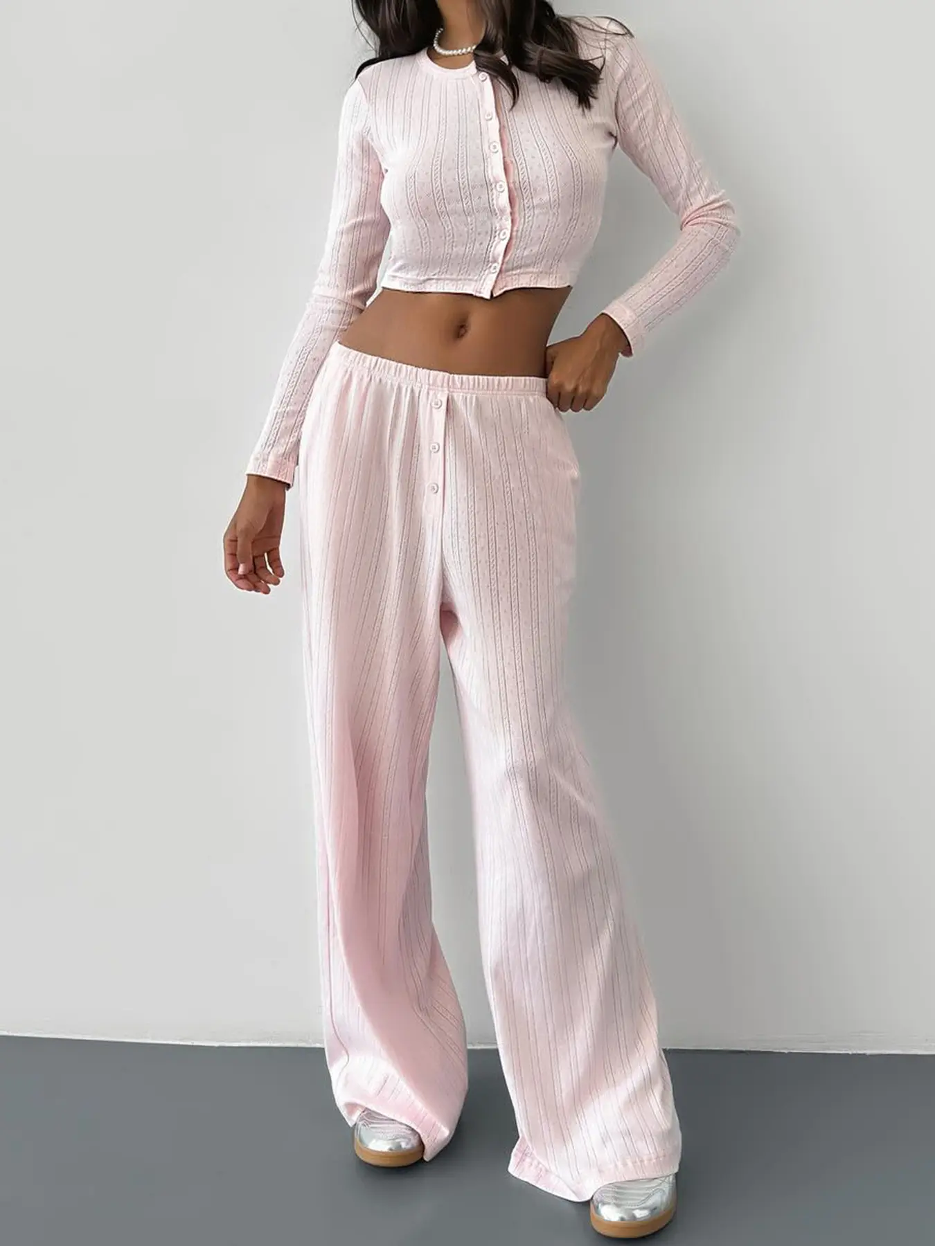 Rockmore All Match Homewear Solid Knit Pants Fashion Casual Straight Elastic Trousers Y2k Low Waist Loose Harajuku Clothes Women