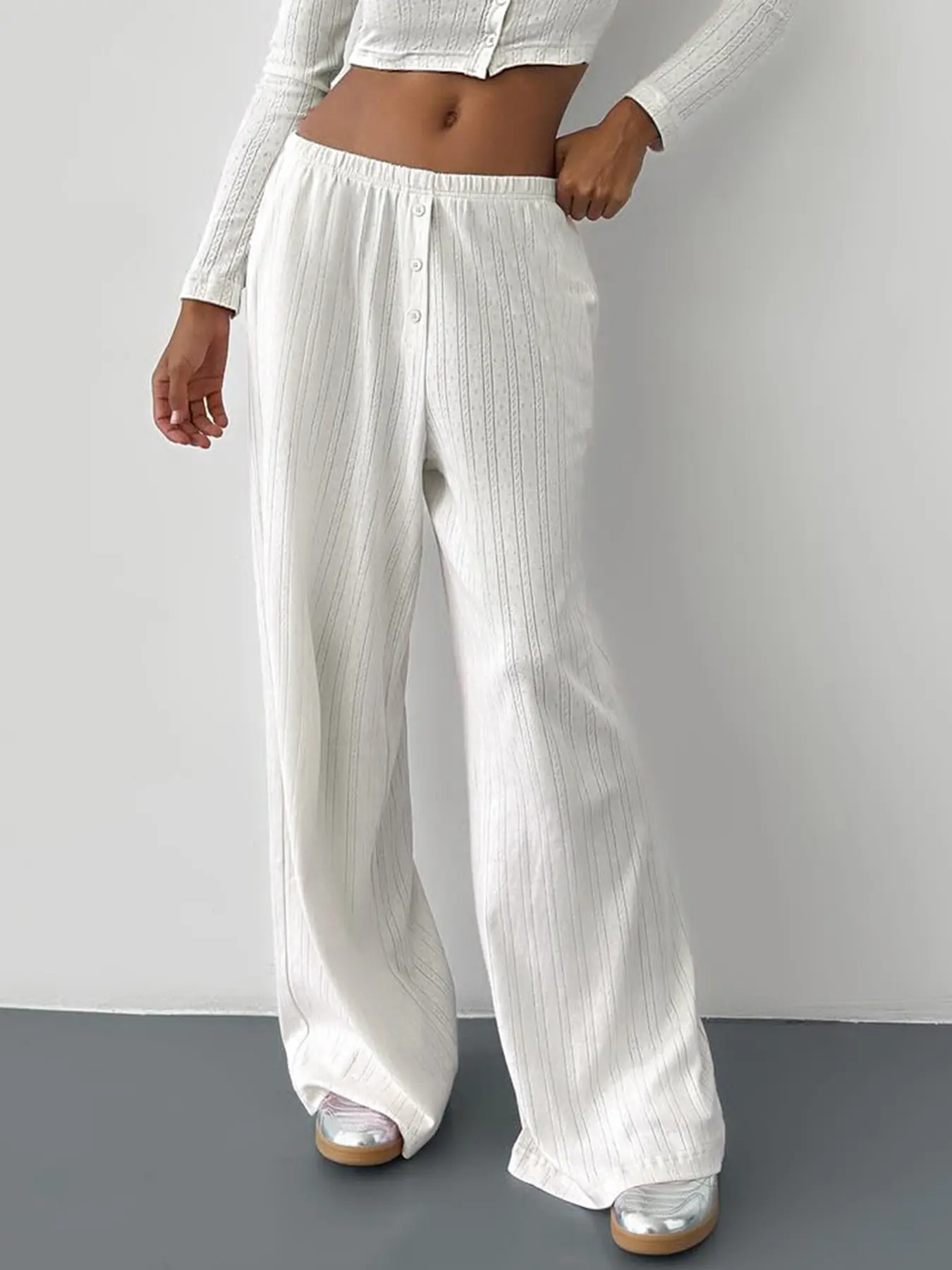 Rockmore All Match Homewear Solid Knit Pants Fashion Casual Straight Elastic Trousers Y2k Low Waist Loose Harajuku Clothes Women