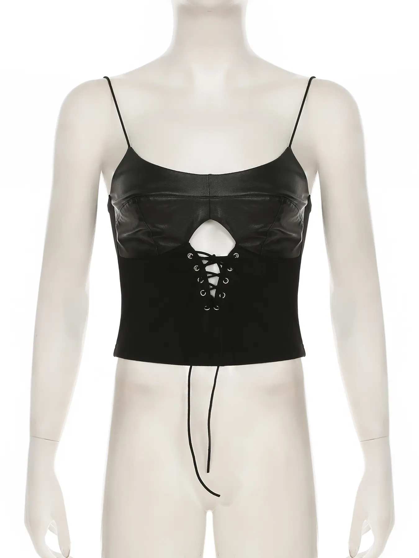 Rockmore Gothic Bandage Cutout Corset Top PU Patchwork Sexy Crop Tank Tops Y2K Streetwear Camis Female 2000s Aesthetic Clothes