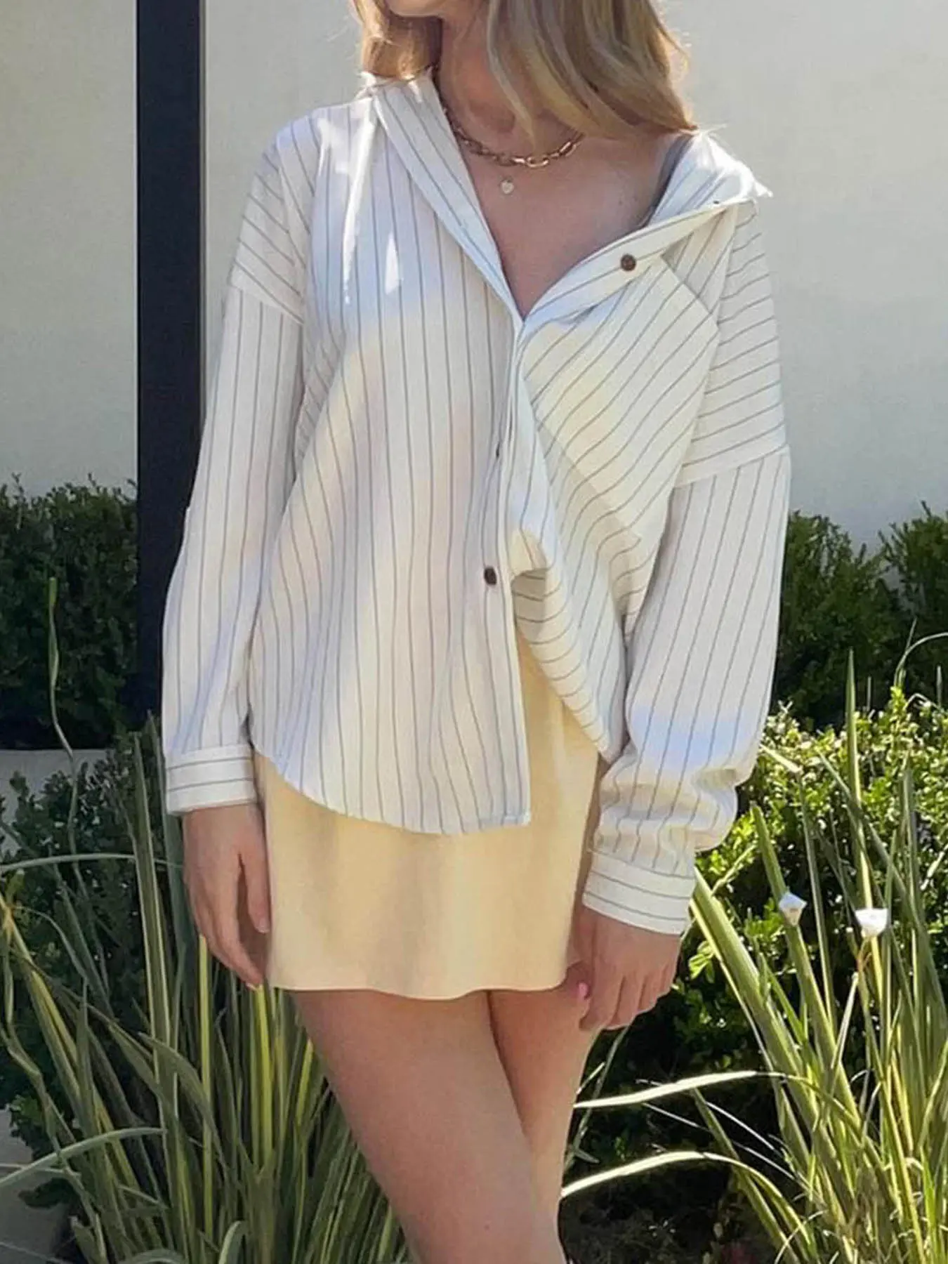 Rockmoer Harajuku white Striped Blouse Office Ladies Shirts All match chic Long-sleeve Loose Fit Shirt Fashion Spring Autumn y2k