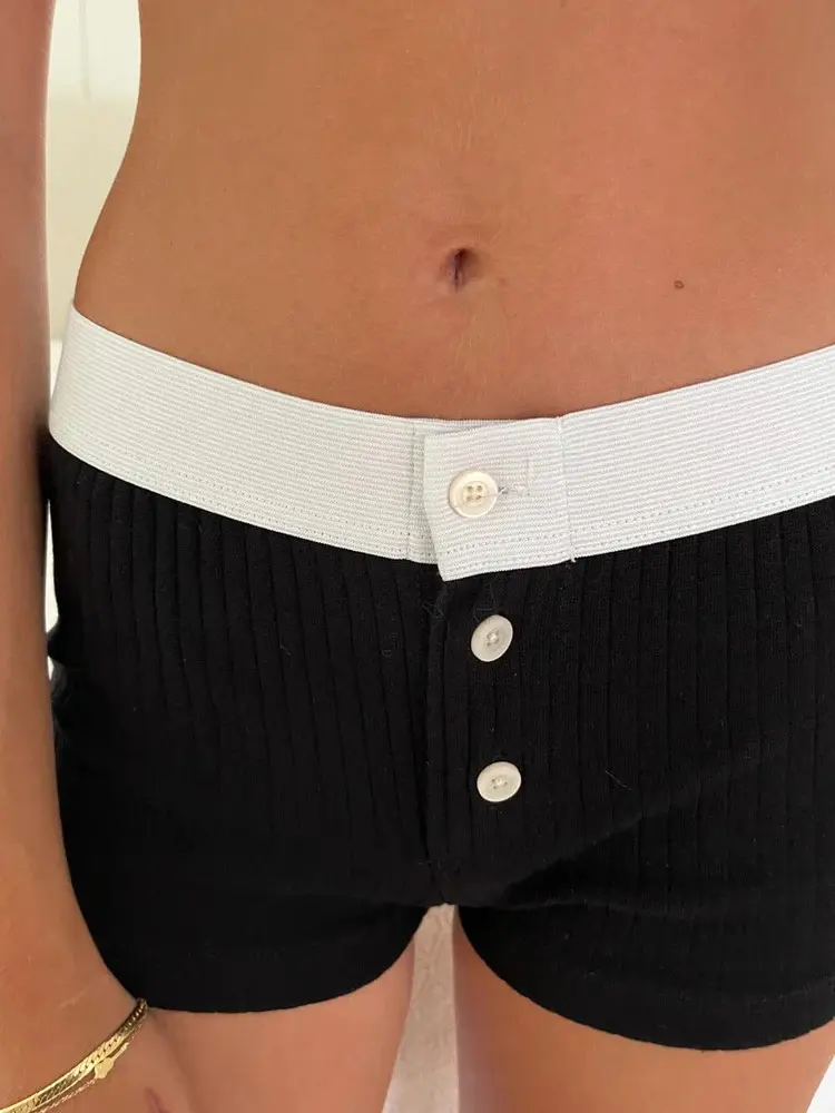 Rockmore Sexy Hot Girl Knitting Mini Shorts Low Rise Buttons Fashion Korean Casual Slim Women'S Panties Bottoms Y2K Short Pants
