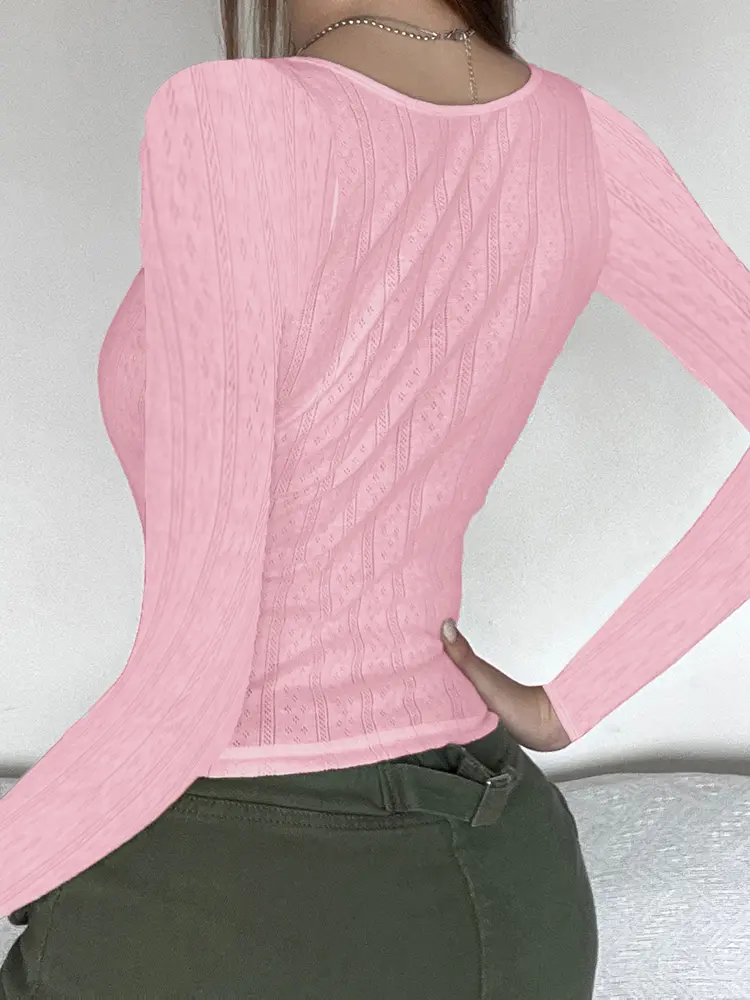 Rockmore Y2K Bow Knitted Slim-Fit T-shirts Women Aesthetic Kawaii Long Sleeve Tees Casual Basic Streetwear Tops Coquette Clothes