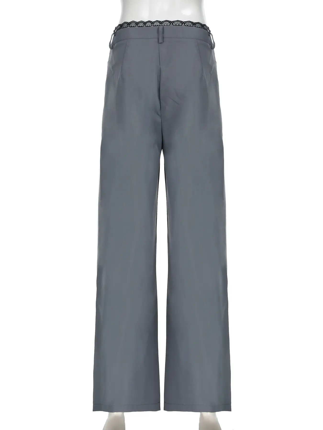 Rockmore Casual Lace Trim Patchwork Folds Suits Pants for Women Straight Baggy Streetwear Solid Low-Waist Full Length Trousers