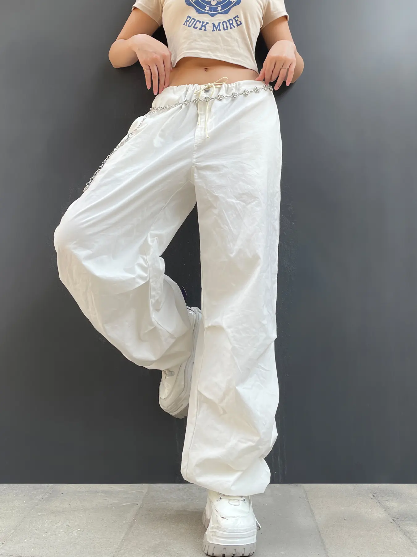 Rockmore Oversize Baggy Cargo Pants Streetwear Low Waist Tie Up Wide Leg Trousers y2k Casual Summer Thin Joggers Women Sweatpant