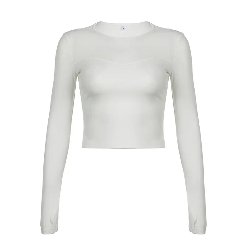 Rockmore Rib Knit Chest Shape Patchwork T-shirt for Women Spring Casual Y2K Aesthetics Long Sleeve Pulover Female Slim Basic Top