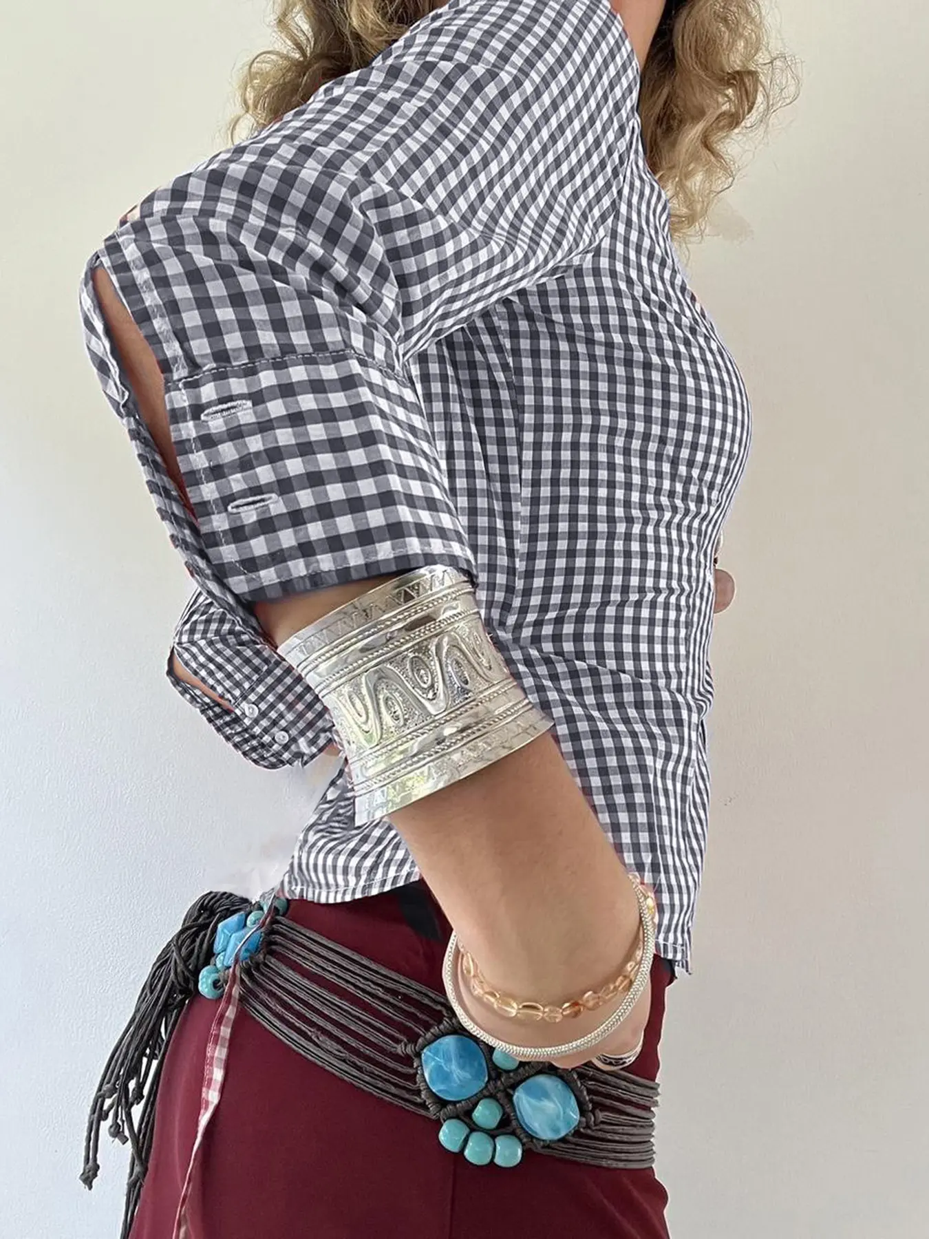 Rockmoer Vintage Plaid Slim Fit Shirt Y2k Streetwear Fashion Long Sleeve Casual Harajuku Korean Turn-down Collar Button Shirts