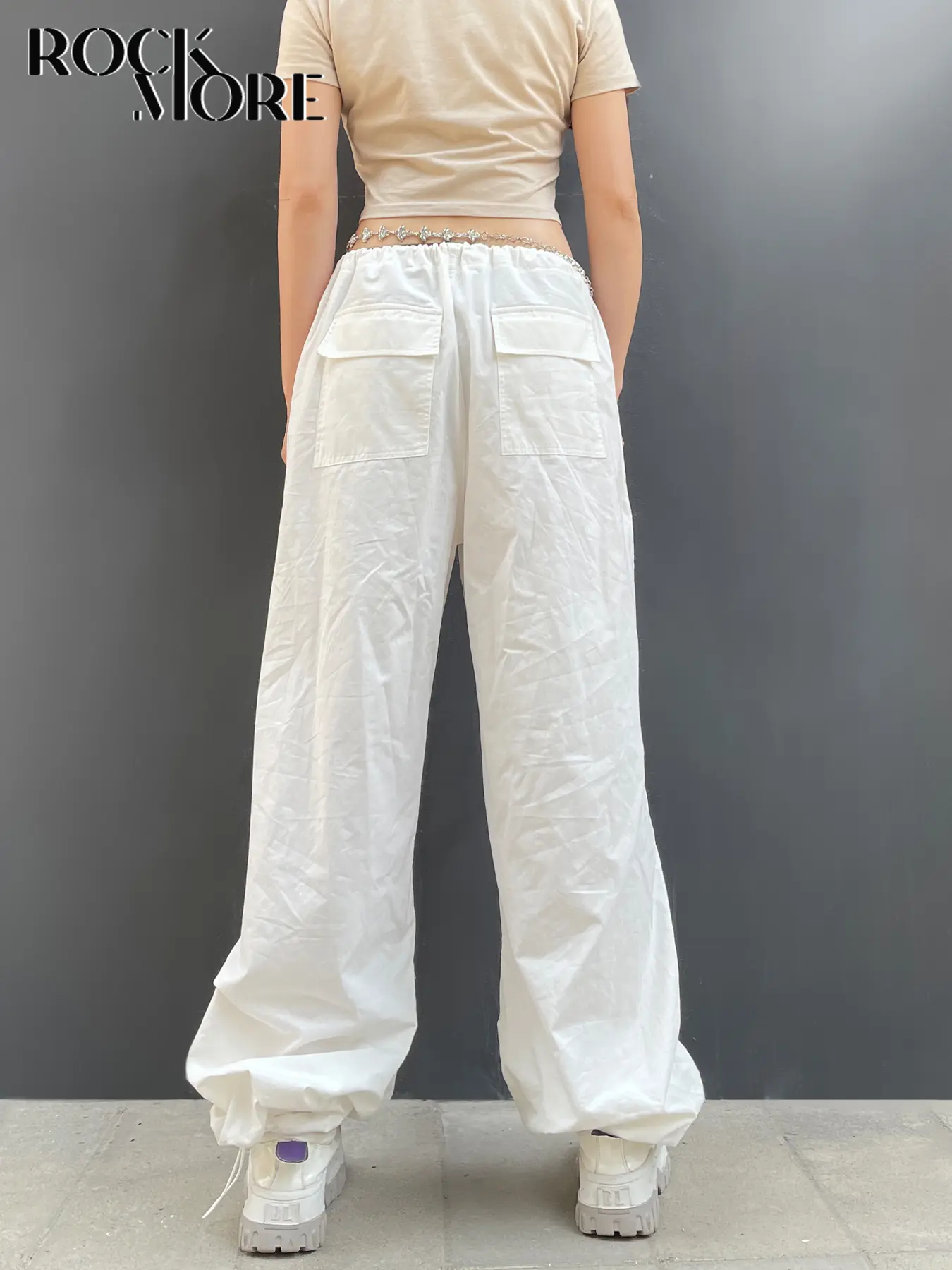 Rockmore Oversize Baggy Cargo Pants Streetwear Low Waist Tie Up Wide Leg Trousers y2k Casual Summer Thin Joggers Women Sweatpant
