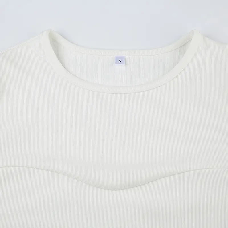 Rockmore Rib Knit Chest Shape Patchwork T-shirt for Women Spring Casual Y2K Aesthetics Long Sleeve Pulover Female Slim Basic Top