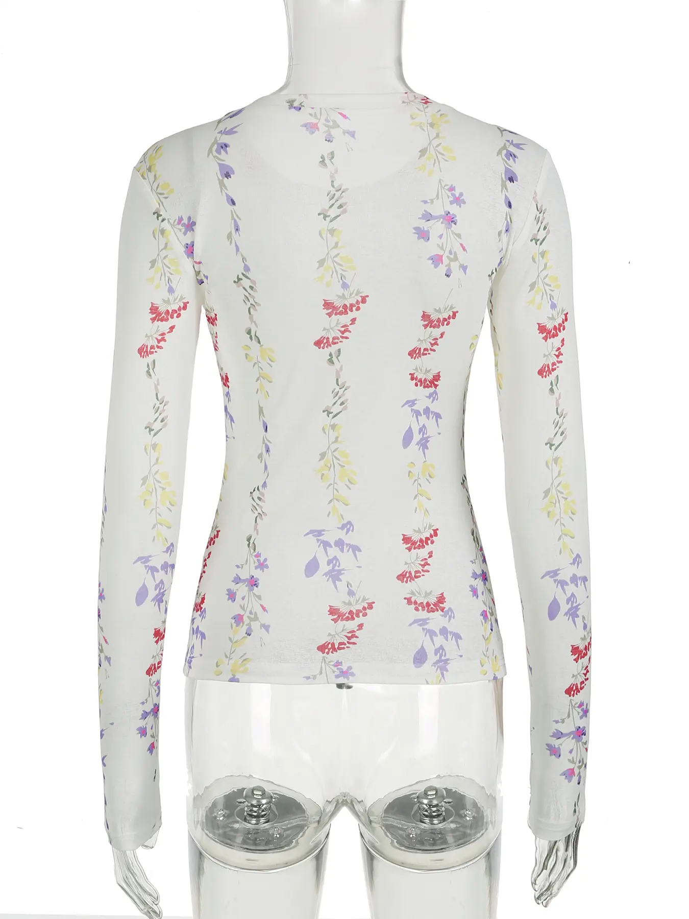 Rockmore Women's Sweet Print Long Sleeve T-Shirt Casual Fashion Harajuku Semi-see-through Slim Tops Vintage Y2k Clothes Coquette