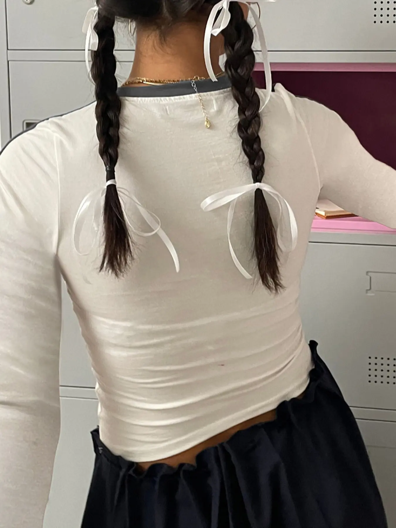 Rockmore Basic Digital Patchwork Crop Top O-Neck Long Sleeve Women T-Shirts Casual Streetwear Harajuku Sporty White Tees Summer