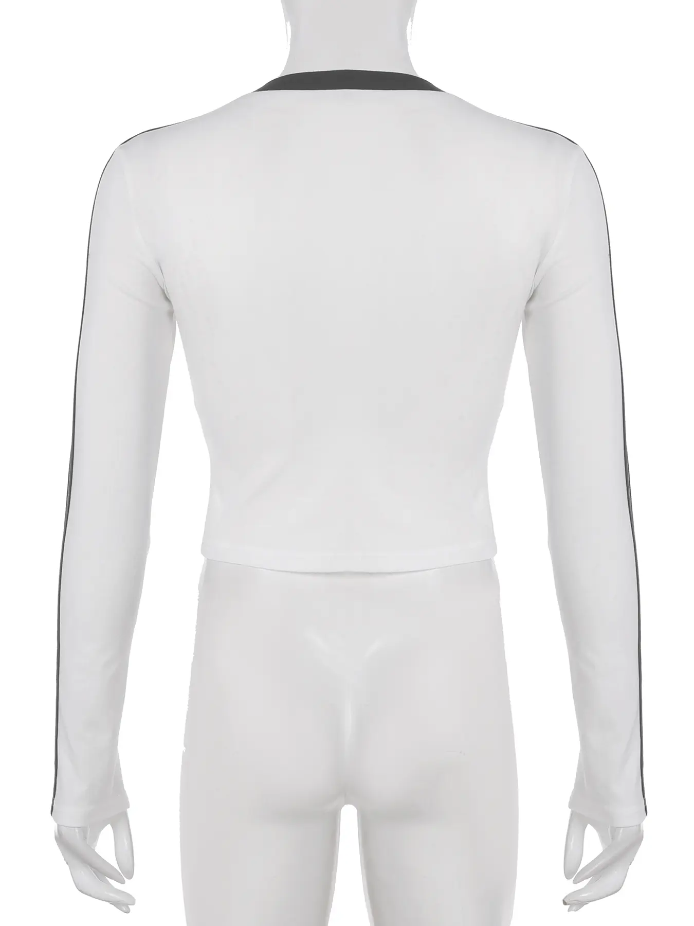 Rockmore Basic Digital Patchwork Crop Top O-Neck Long Sleeve Women T-Shirts Casual Streetwear Harajuku Sporty White Tees Summer