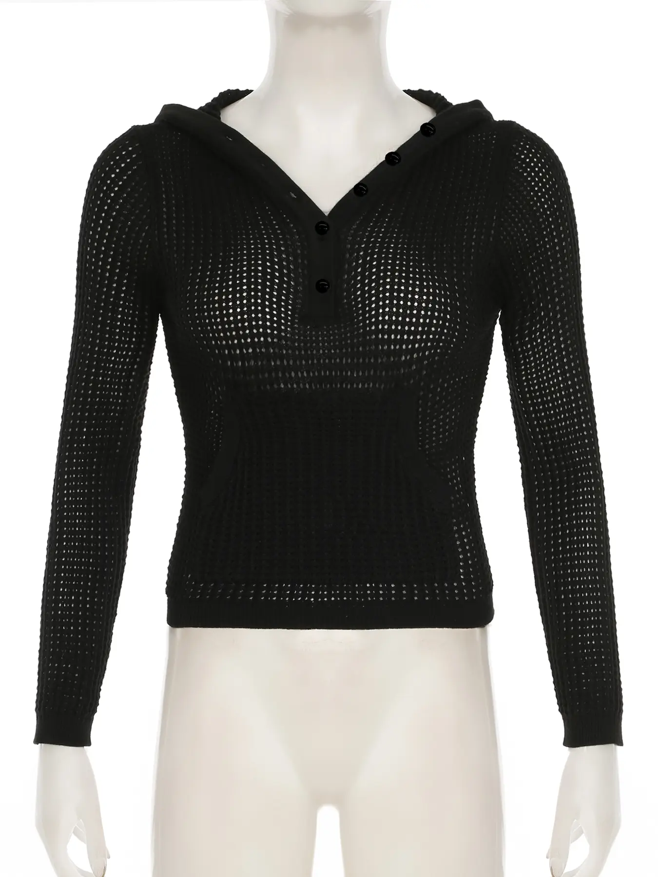 Rockmore Retro Chic Rib Knit Hooded V-neck Button Up Top Women's Full Sleeve Tees Harajuku Casual Pullover Autumn Basic Sweater