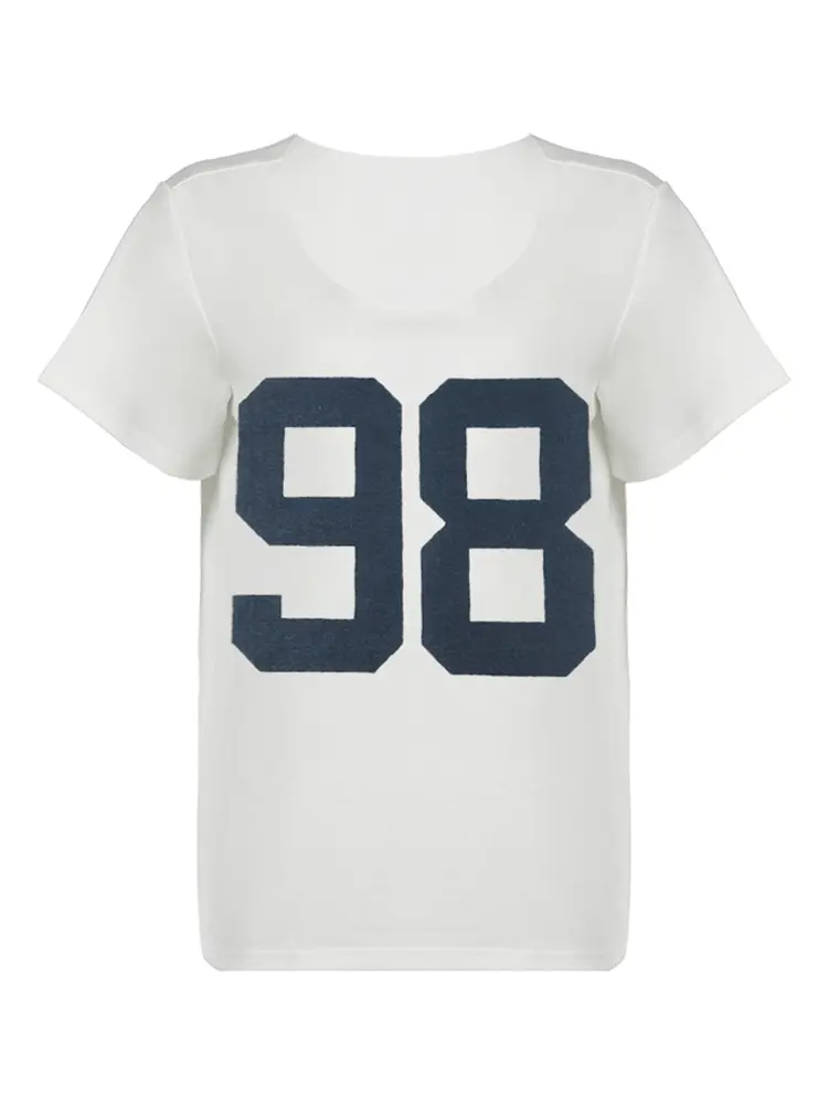 Rockmore Women's Number "98" Print Drop Shoulder Tee Casual Short Sleeve Round Neck T-shirt for Summer Fashion Street Loose Tops