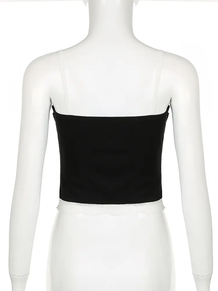 Rockmore Lace Patchwork Tank Top Women Solid Cropped Camis Y2K Sleeveless Knitted Crop Top Summer Mini Vests Korean 2024
