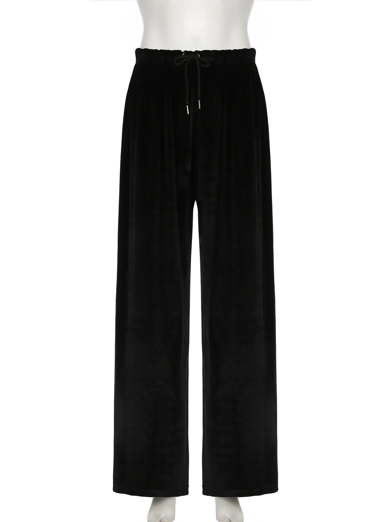 Rockmore Women's Black Velvet Straight-Leg Pants Vintage Streetwear Casual Loose Solid Trousers Autumn Winter Clothes All-match