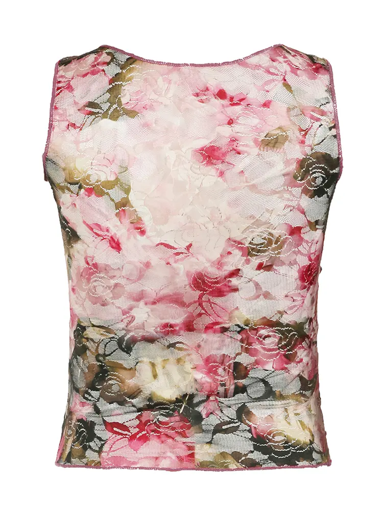 Rockmore Floral Print Lace See Through Wrap Tank Top Summer Casual Deep V Neck Sleeveless Camis Holiday Vacation Women's Clothes
