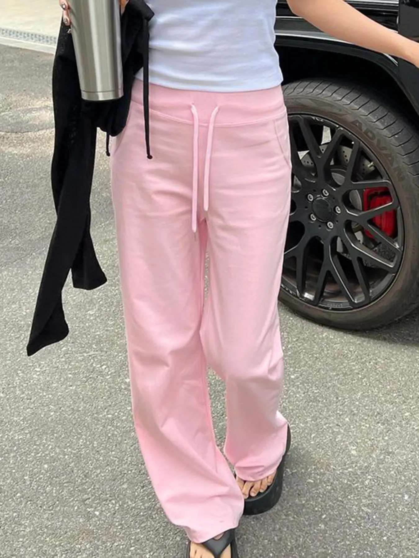 Rockmore Harajuku Casual All Match Sweatpants Y2k Streetwear Elastic High Waist Drawstring Wide Leg Trouser Korean Chic Clothes