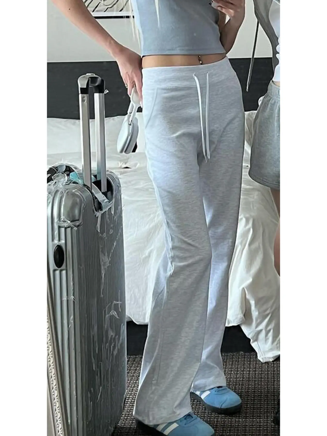 Rockmore Harajuku Casual All Match Sweatpants Y2k Streetwear Elastic High Waist Drawstring Wide Leg Trouser Korean Chic Clothes