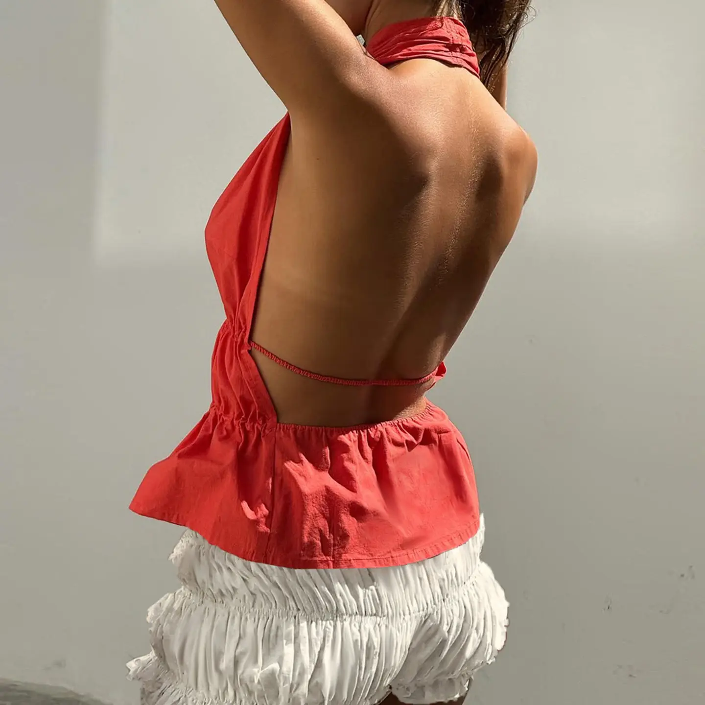 Rockmore Street Lace-up Bow Slit Halter Top Women Coquette Sexy Backless Camisole Fashion Drawstring Crop Top Y2k Downtown Girl