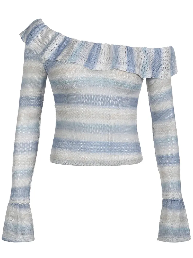 Rockmore Women's Striped T-shirts Casual Long Sleeve Knit Tops for Fall Fashion Coquette Y2k Women's Knitwear for Daily Wear