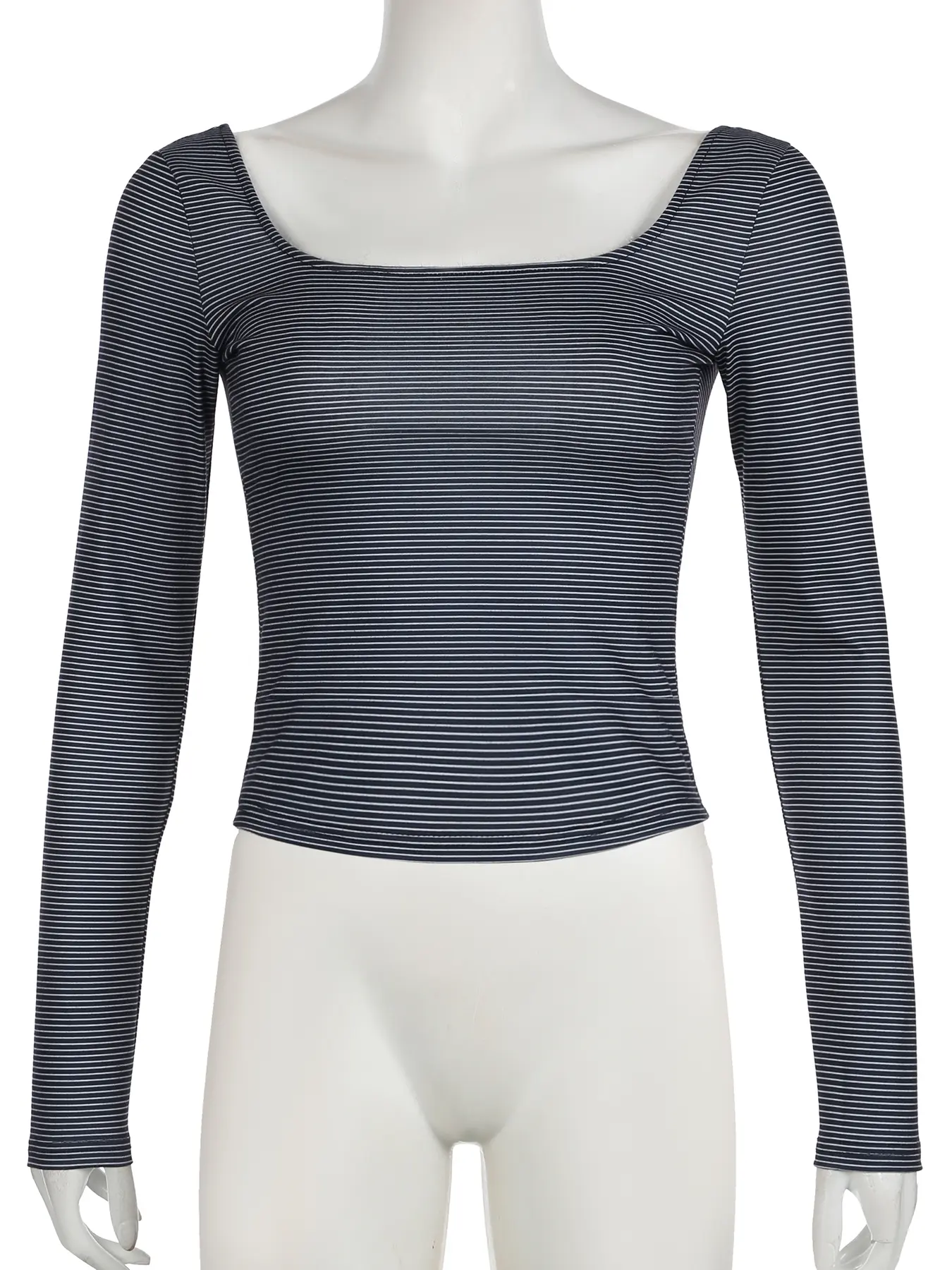 Rockmore Casual Square Neck Backless Striped T-Shirt Women Vintage Long Sleeve Slim Sexy Lady Tops Harajuku Aesthetic All Match