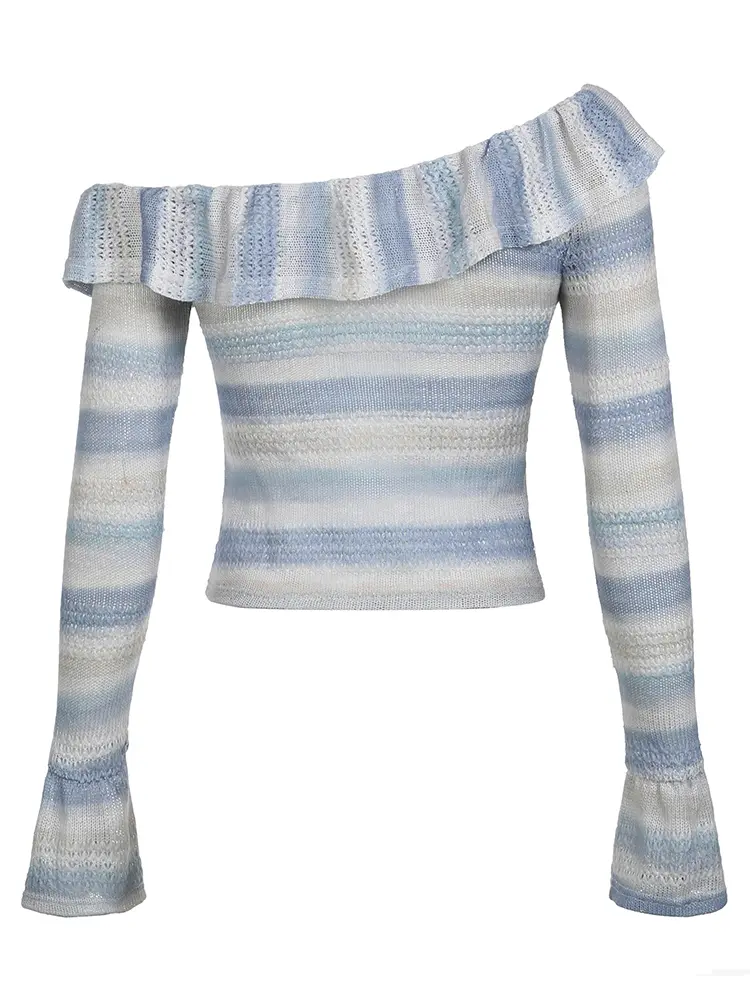 Rockmore Women's Striped T-shirts Casual Long Sleeve Knit Tops for Fall Fashion Coquette Y2k Women's Knitwear for Daily Wear