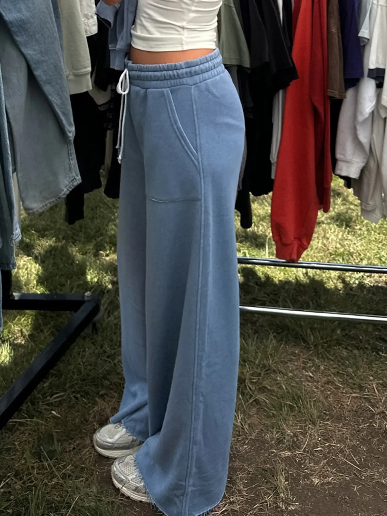 Rockmore Casual Drawstring Wide Leg Women's Sweatpants Solid Pocket Straight Pants Baggy Bottoms Y2K Street Girls Trousers