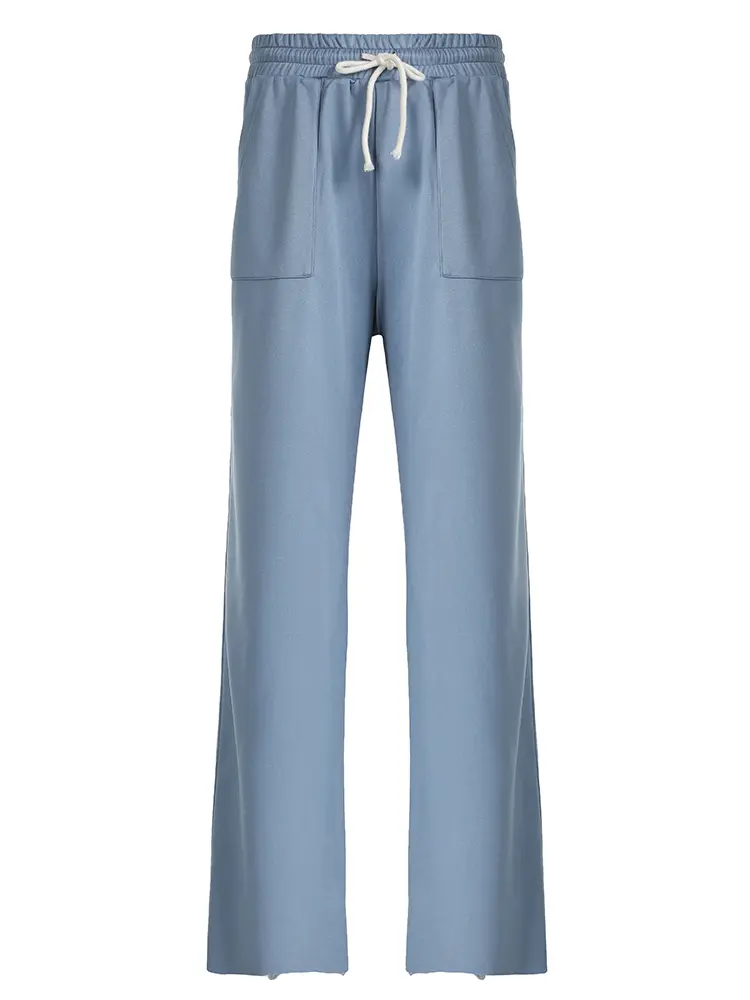 Rockmore Casual Drawstring Wide Leg Women's Sweatpants Solid Pocket Straight Pants Baggy Bottoms Y2K Street Girls Trousers