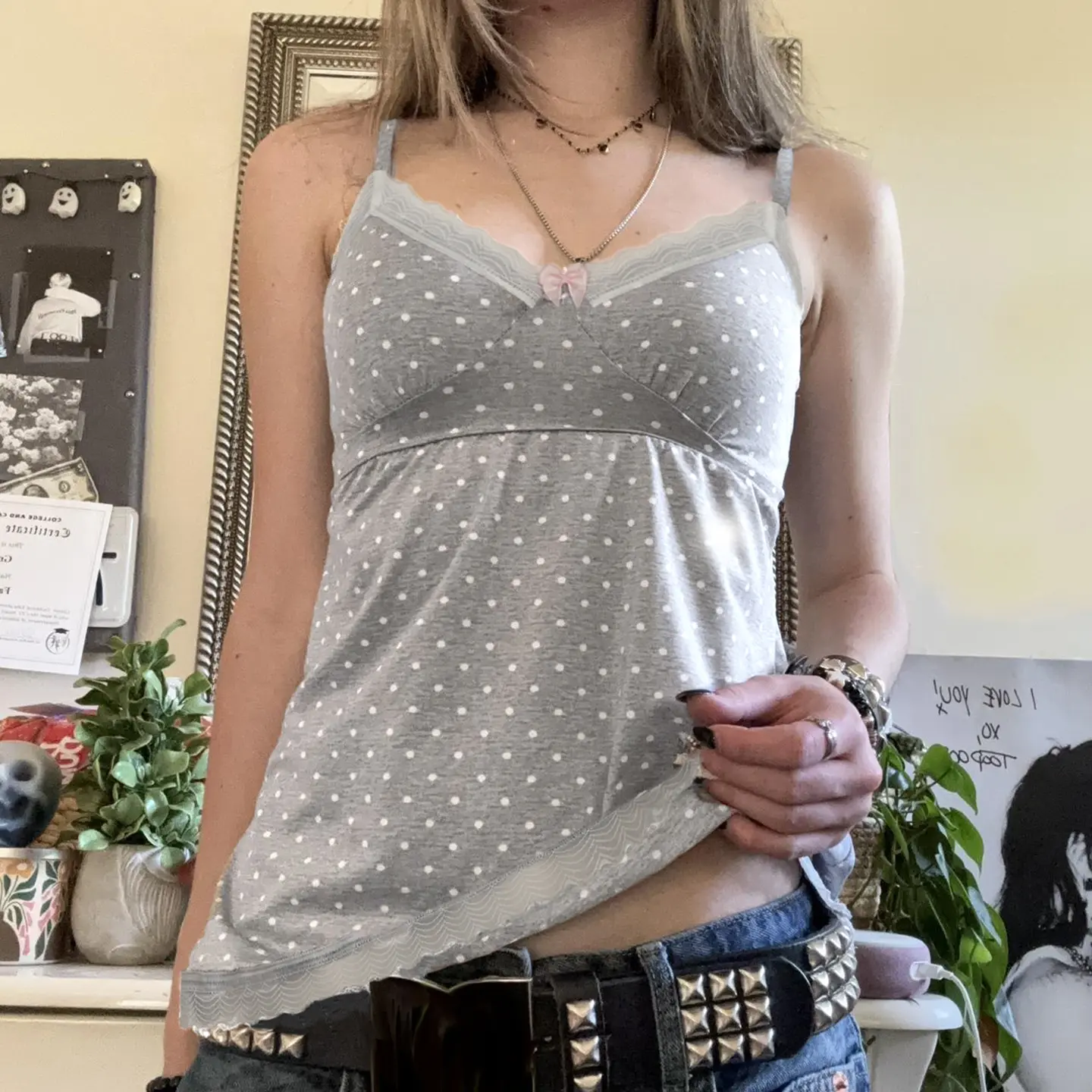 Rockmore Polka Dot Print Women's Camisole Summer Y2K Coquette Lace Bow V Neck A-Line Sleeveless Tops Fashion Sweet Tanks