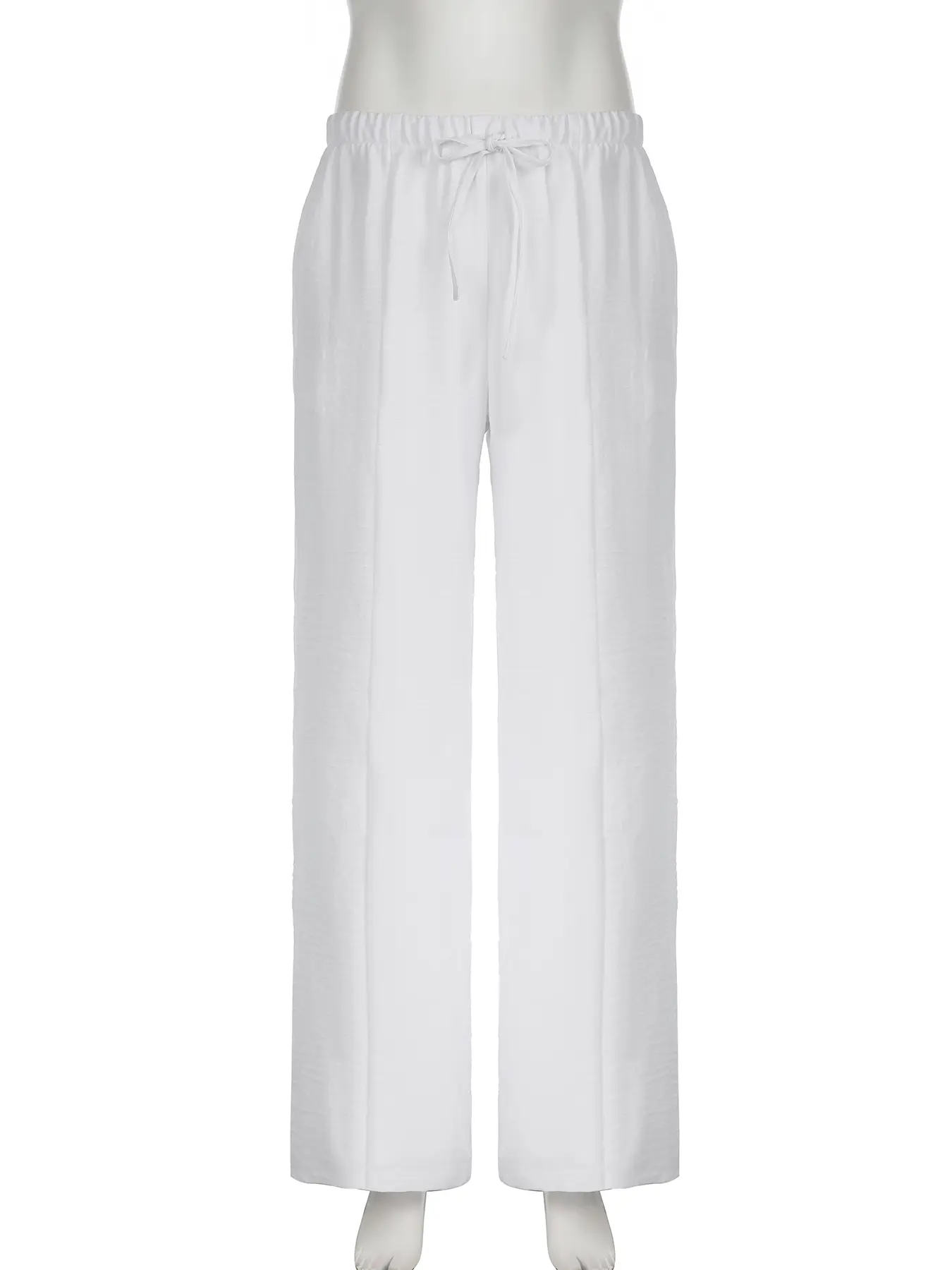 Rockmore White Pants Women All Match Center Split Casual Trousers Drawstring Elasticized Mid Waist Solid Sweatpants Y2k Clothes